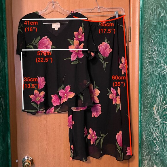 Tradition Plus 16W Pink Floral Print 2 piece Blouse and Skirt Set - Picture 3 of 10